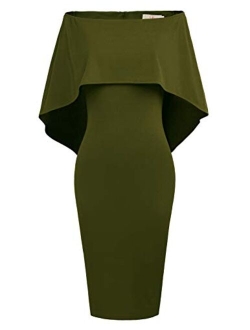 Women Off Shoulder Batwing Cape Midi Dress