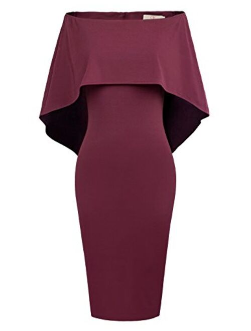 GRACE KARIN Women Off Shoulder Batwing Cape Midi Dress