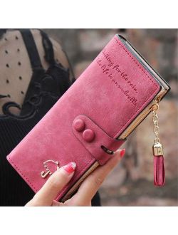 Womens Leather Purse Card Holder Long Wallet Clutch Tassel Zipper Button Handbag