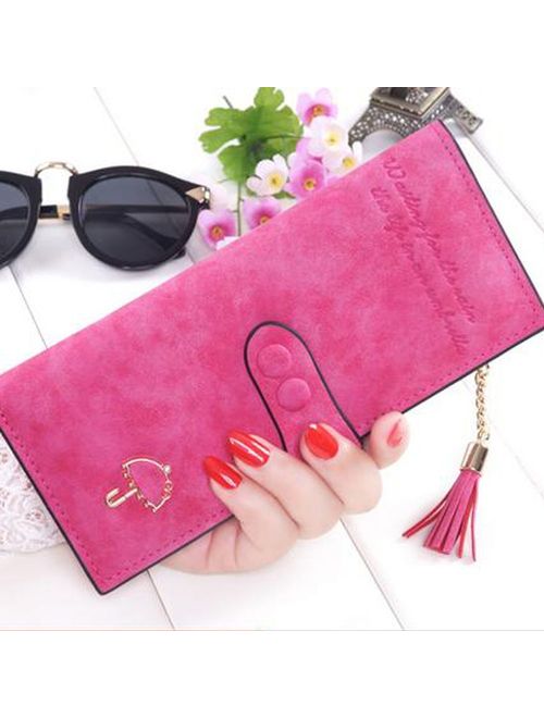 Womens Leather Purse Card Holder Long Wallet Clutch Tassel Zipper Button Handbag