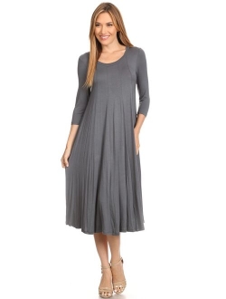 Women's 3/4 sleeves solid midi dress