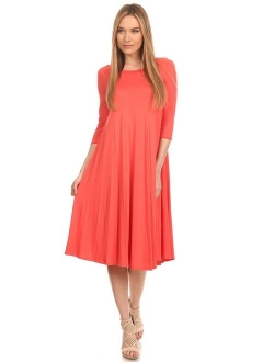 Women's 3/4 sleeves solid midi dress