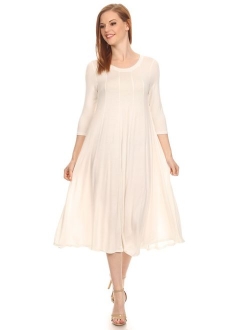 Women's 3/4 sleeves solid midi dress