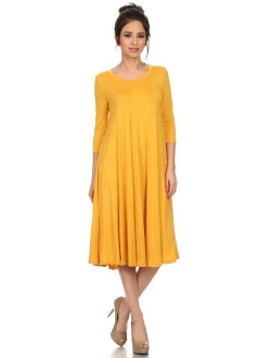 Women's 3/4 sleeves solid midi dress