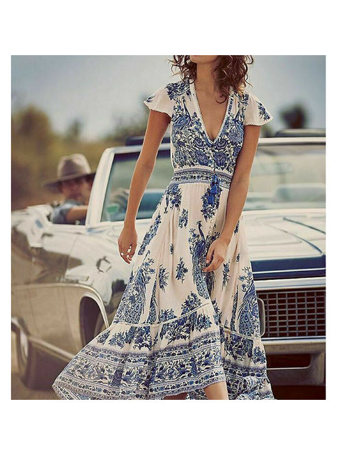 Women Summer Boho Long Maxi Dress Evening Cocktail Party Beach Dress Sundress