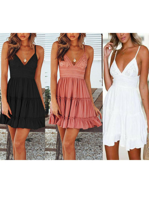 Women Summer Boho Short Mini Dress Evening Cocktail Party Beach Dresses Sundress