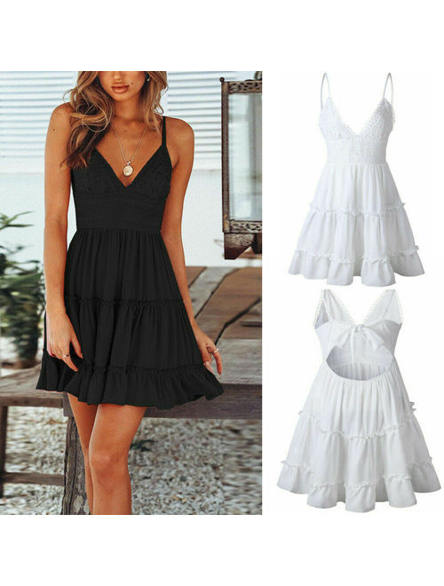 Women Summer Boho Short Mini Dress Evening Cocktail Party Beach Dresses Sundress