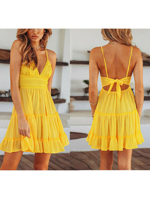 Women Summer Boho Short Mini Dress Evening Cocktail Party Beach Dresses Sundress