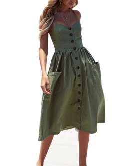 Womens Summer Holiday Beach Bardot Button Through Ladies Sling Long Smock Sun Dress