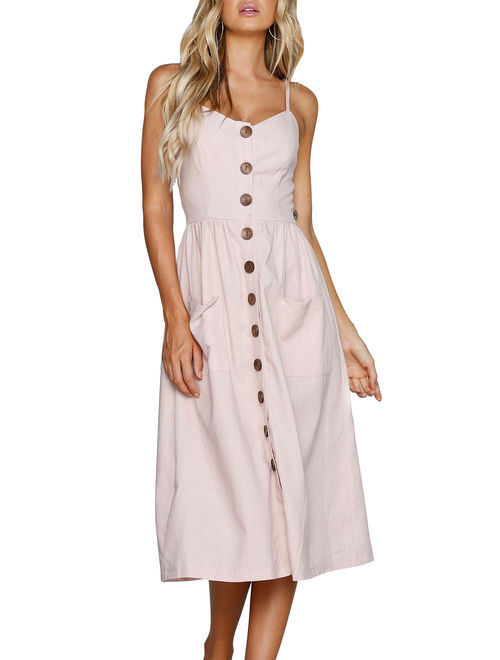 Womens Summer Holiday Beach Bardot Button Through Ladies Sling Long Smock Sun Dress