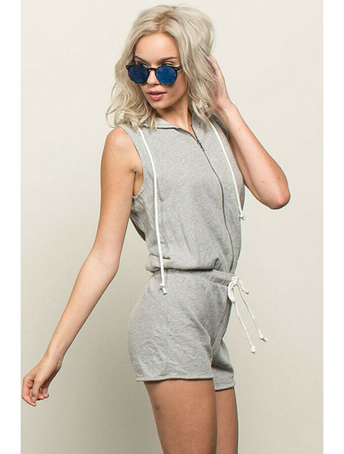 Womens Sleeveless Romper Hoodie French Terry Loungewear - POL Clothing