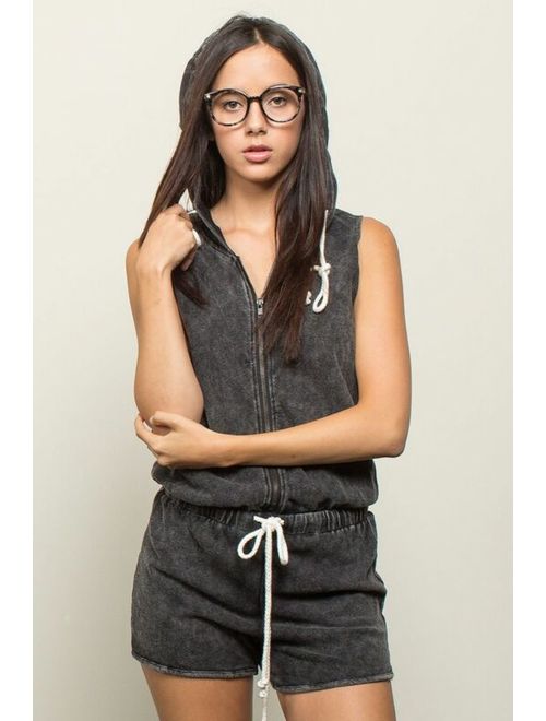 Womens Sleeveless Romper Hoodie French Terry Loungewear - POL Clothing