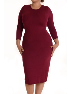 Women's 3/4 Sleeve Midi Bodycon Dress (Black, Medium)