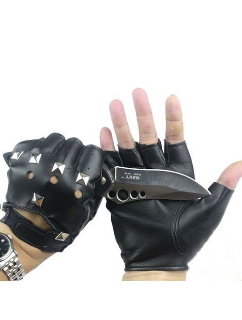 Canis Hot Mens Anti-skid Gloves Half Finger Fingerless Cycling Biker Sports Hip Hop Punk PU Leather Gloves