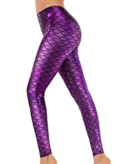 Alaroo Halloween Shiny Fish Scale Mermaid Leggings for Women Pants S-4XL