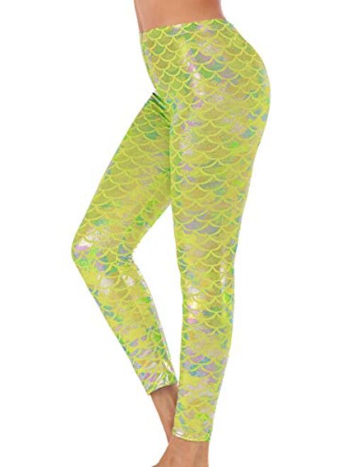 Alaroo Halloween Shiny Fish Scale Mermaid Leggings for Women Pants S-4XL