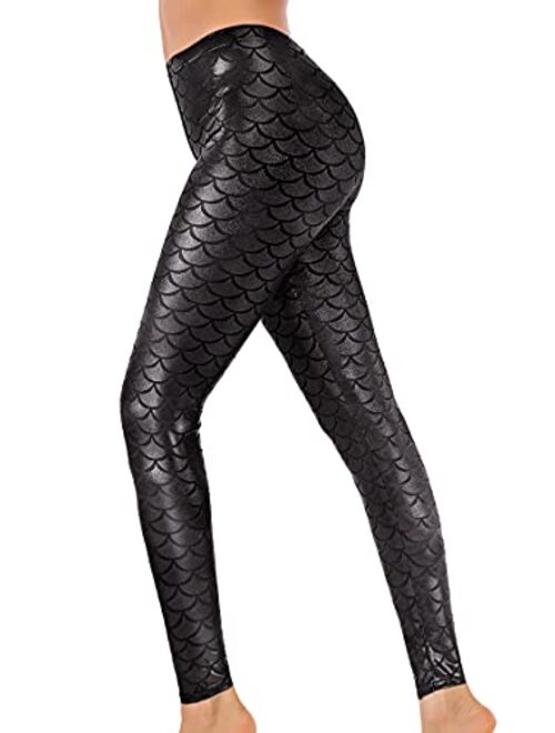 Alaroo Halloween Shiny Fish Scale Mermaid Leggings for Women Pants S-4XL