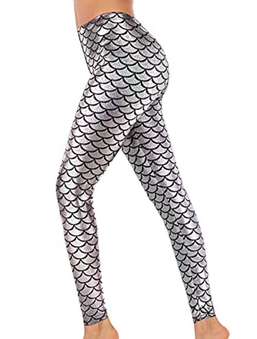 Alaroo Halloween Shiny Fish Scale Mermaid Leggings for Women Pants S-4XL