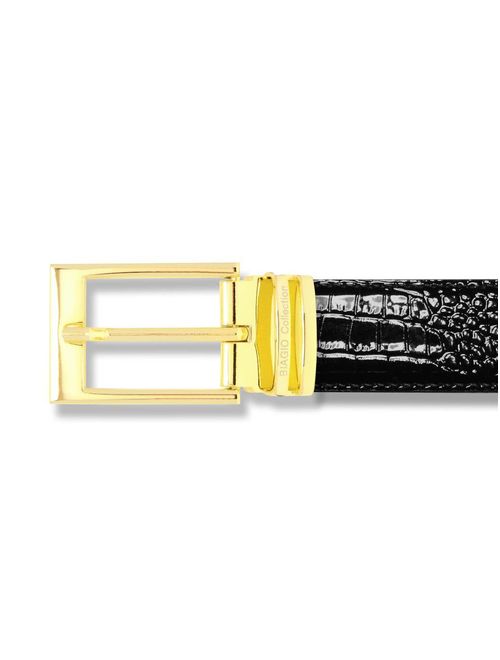 Biagio Croc Embossed BLACK Men's Bonded Leather Belt Gold-Tone Buckle Regular