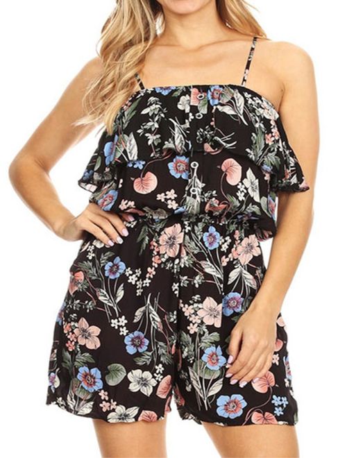 Buy Moa Collection Women S Casual Sleeveless Cinched Waist Pocket Ruffle Floral Romper Online