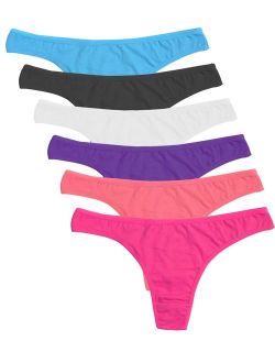 ELACUCOS 6 Pack Women's Thongs Cotton Breathable Panties Bikini Underwear