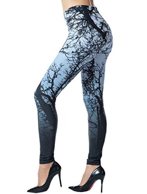 Ndoobiy Women's Printed Leggings Full-Length Regular Size Workout Legging Pants Soft Capri L1