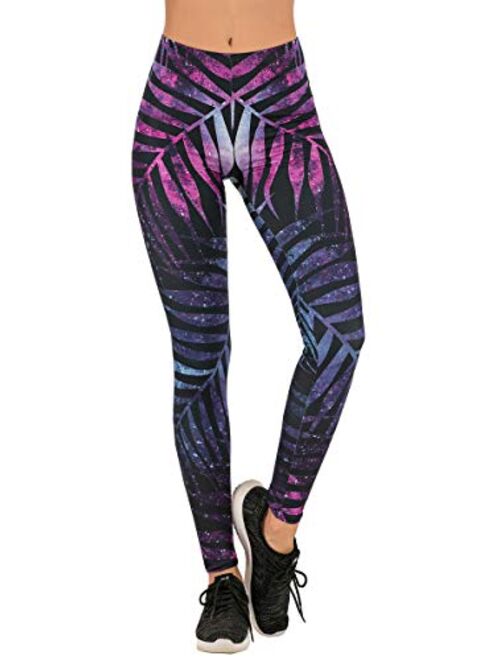 Ndoobiy Women's Printed Leggings Full-Length Regular Size Workout Legging Pants Soft Capri L1