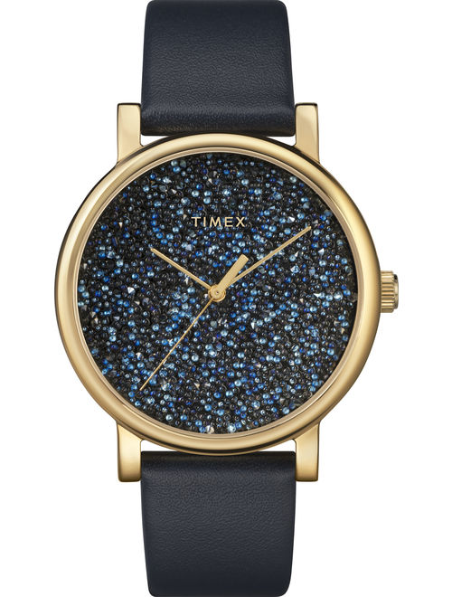 Timex Women's Crystal Opulence Blue/Gold Watch, Leather Strap