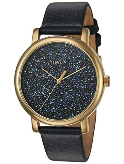 Timex Women's Crystal Opulence Blue/Gold Watch, Leather Strap