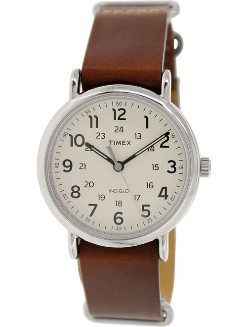 Timex Weekender 40 Watch, Brown Double-Layered Leather Slip-Thru Strap