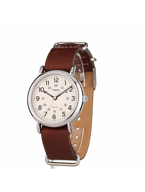 Timex Weekender 40 Watch, Brown Double-Layered Leather Slip-Thru Strap