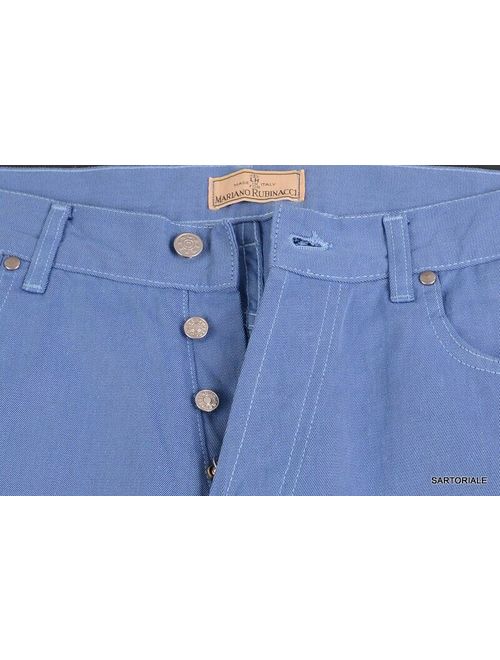 RUBINACCI Napoli Solid Blue Cotton Jeans Pants Straight NEW Classic Fit