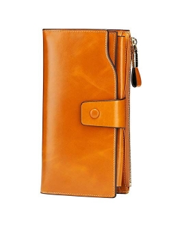 Itslife Women's Wallet RFID Blocking Large Capacity Luxury Wax Genuine Leather Wallet Card Holder Clutch Organizer Ladies Purse