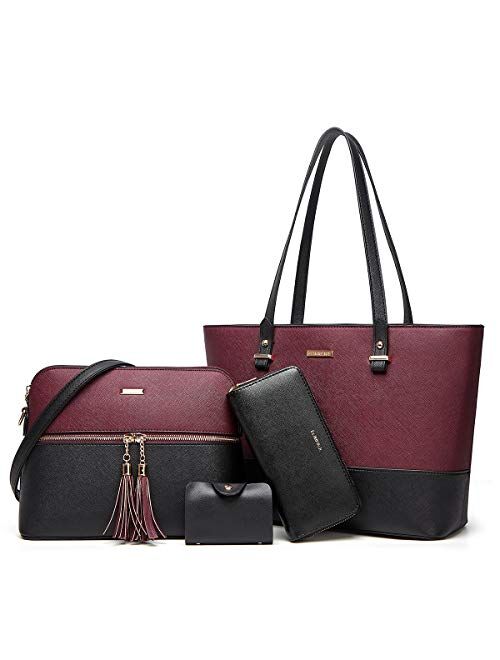 ELIMPAUL Elim & Paul Fashion Handbags Tote Bag Shoulder Bag Top Handle Satchel Purse Set 4pcs for women