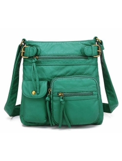 Multi Pocket Crossbody Bag for Women, Shoulder Bag, Ultra Soft Washed Vegan Leather Shoulder Purse, H1833