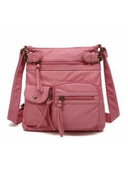 Multi Pocket Crossbody Bag for Women, Shoulder Bag, Ultra Soft Washed Vegan Leather Shoulder Purse, H1833