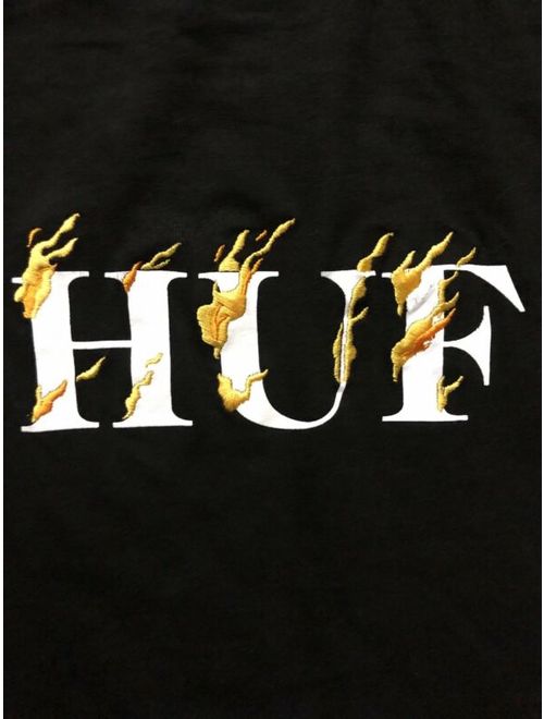 HUF Embroided Black Long Sleeve Tee Shirt Size Large