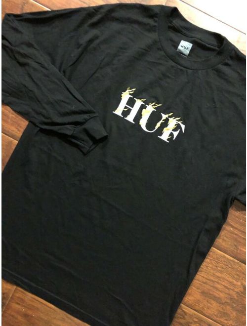 HUF Embroided Black Long Sleeve Tee Shirt Size Large