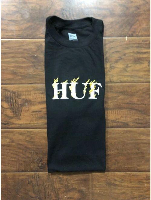 HUF Embroided Black Long Sleeve Tee Shirt Size Large