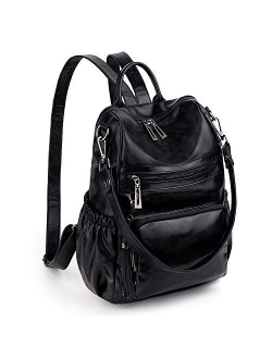 Women Backpack Purse PU Washed Leather Convertible Ladies Rucksack Tassel Zipper Pocket Shoulder Bag