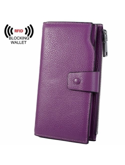 YALUXE Genuine Leather Wallet Women's RFID Blocking Large Capacity Luxury Wax Clutch Multi Card Organizer