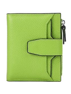 AINIMOER Women's RFID Blocking Leather Small Compact Bi-fold Zipper Pocket Wallet Card Case Purse with id Window