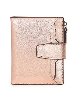 AINIMOER Women's RFID Blocking Leather Small Compact Bi-fold Zipper Pocket Wallet Card Case Purse with id Window