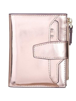 AINIMOER Women's RFID Blocking Leather Small Compact Bi-fold Zipper Pocket Wallet Card Case Purse with id Window