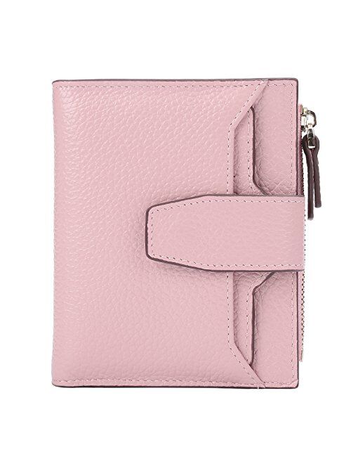 AINIMOER Women's RFID Blocking Leather Small Compact Bi-fold Zipper Pocket Wallet Card Case Purse with id Window