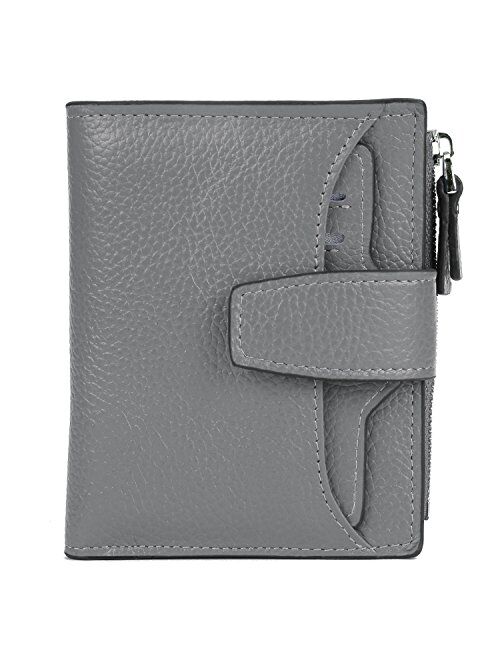 AINIMOER Women's RFID Blocking Leather Small Compact Bi-fold Zipper Pocket Wallet Card Case Purse with id Window