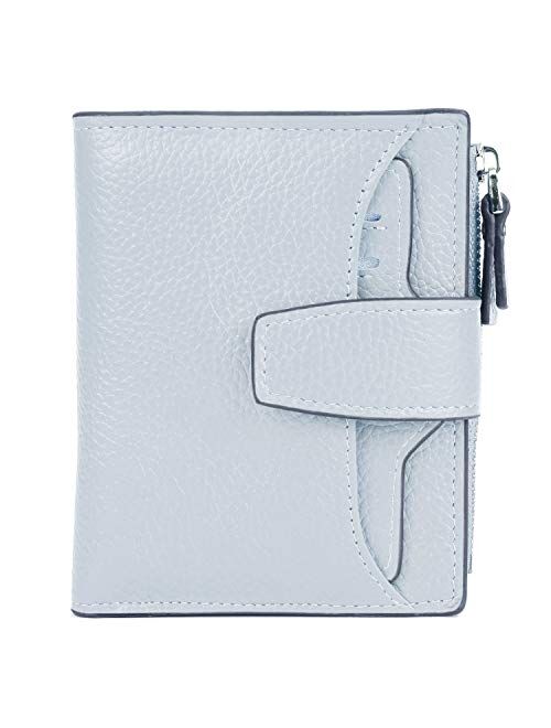 AINIMOER Women's RFID Blocking Leather Small Compact Bi-fold Zipper Pocket Wallet Card Case Purse with id Window