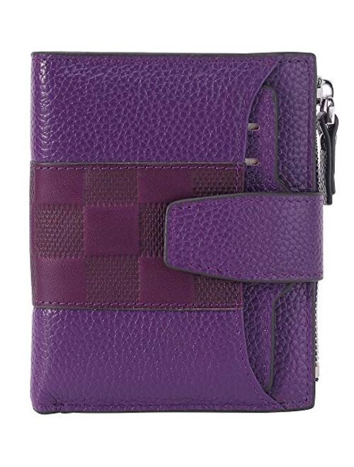 AINIMOER Women's RFID Blocking Leather Small Compact Bi-fold Zipper Pocket Wallet Card Case Purse with id Window