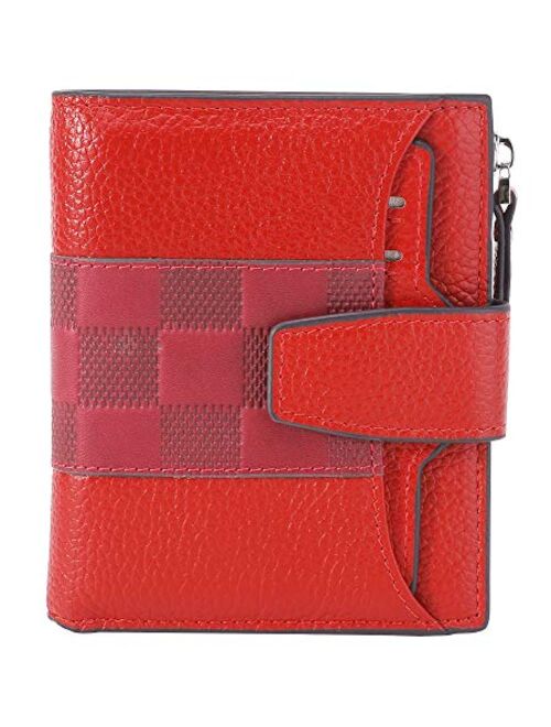 AINIMOER Women's RFID Blocking Leather Small Compact Bi-fold Zipper Pocket Wallet Card Case Purse with id Window