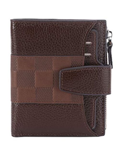 AINIMOER Women's RFID Blocking Leather Small Compact Bi-fold Zipper Pocket Wallet Card Case Purse with id Window